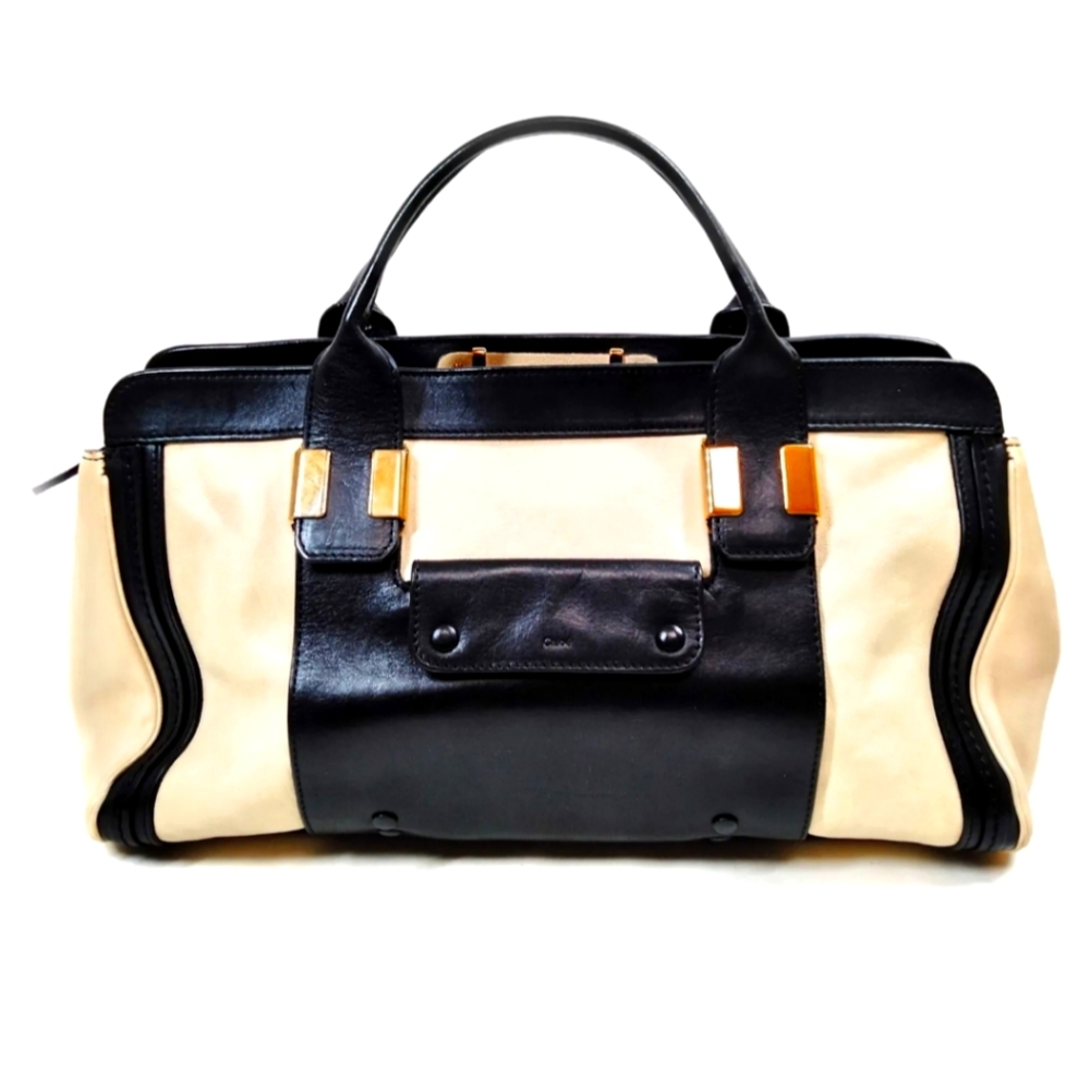 Chloé Black and Cream Leather Handbag